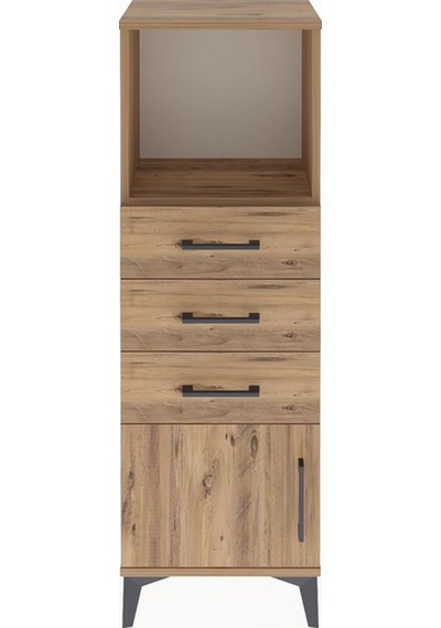 Arges Dolap Tek Raflı 3 Çekmeceli Tek Kapaklı 44x30x134 Çam-çam Çam