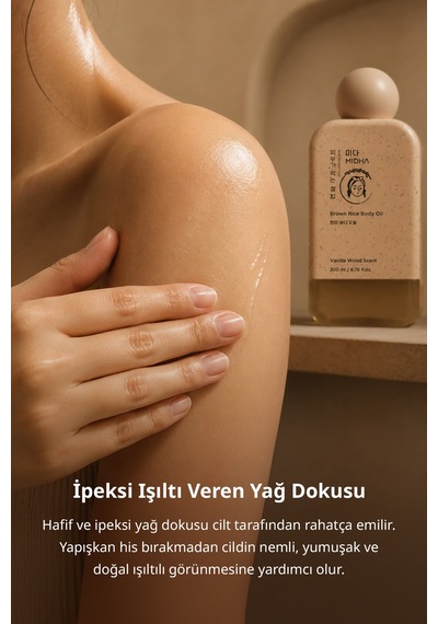 Midha Brown Rice Esmer Pirinç Özlü Besleyici ve Nemlendirici Vücut Yağı 200 ML