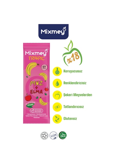 Muz Meyve Barı 18 Adet Atıştırmalıklar Vegan, Glutensiz, Koruyucusuz 20gr X 18 Adet