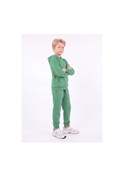 Fyk Kids Erkek Çocuk Düz Kanguru Cepli Kapüşonlu Eşofman Takımı Yeşil