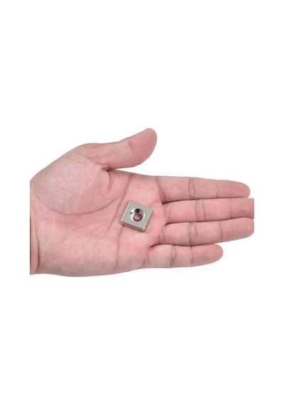 5 Adet, Köşeli, Neodyum Mıknatıs, 20x20x5 Mm, D:10/5 Mm, Havşa Delikli, Güçlü Magnet, N35 Kalite