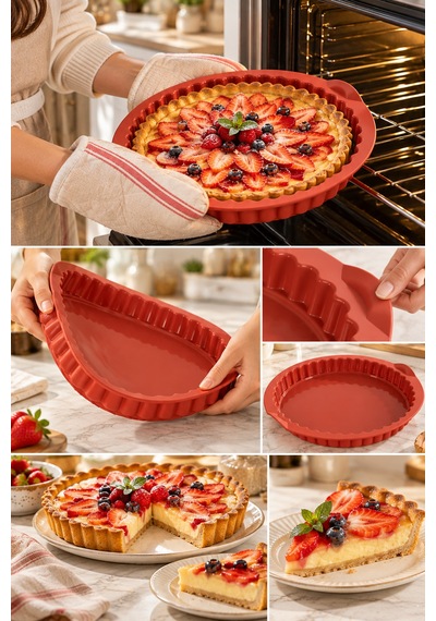 Porsima 30012 Silikon Turta Ve Tart Kalıbı Xl 26 Cm - Isıya Dayanıklı Yapışmaz Tırtıklı Kek Pişirme Kalıbı Kiremit