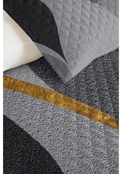 Gri Geometrik Modern Genç Odası Tek Kişilik Pike Takımı - Antrasit Gold 160x220 Cm Yatak Örtüsü Naif Anı Yumuşaklığı