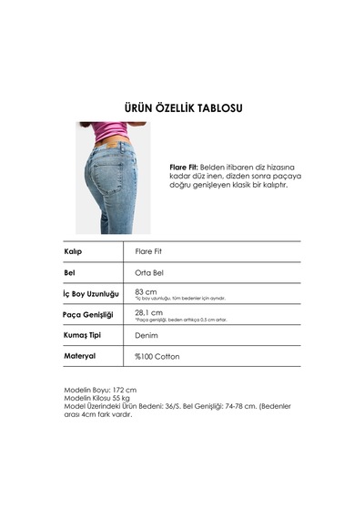 Itsbasic Kadın Kot Rengi 4s6-32 Swl Mid Rise Flare Fit Orta Bel Esnek Kumaş Denim Jean