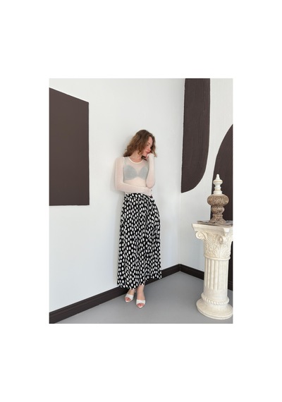 Verymoda Dama Desenli Puantiyeli Etek D3072002 Siyah