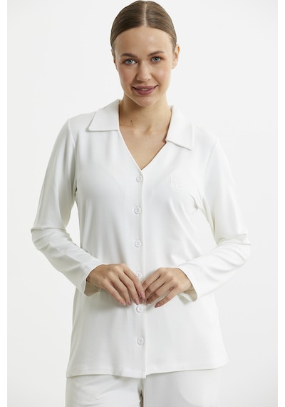 Sementa Gömlek Model Nakışlı Pijama Takım - Ekru Ekru