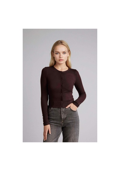 Defacto Fıtted Bisiklet Yaka Ribana Hırka G9457ax26spbn116 Kahve-bn116