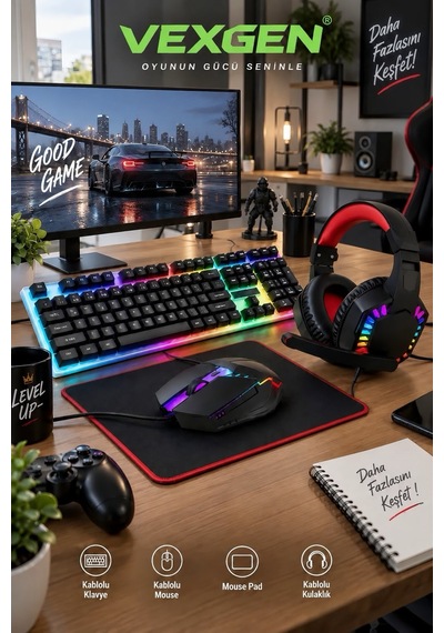 Vexgen Strike Pro 4ü 1 Arada Rgb Oyuncu Seti