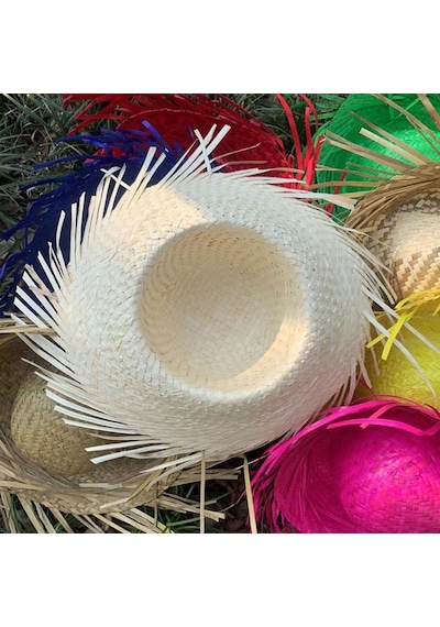 Tropikal Parti Beyaz Hasır Hawaii Şapkası 13x36 Cm Diğer