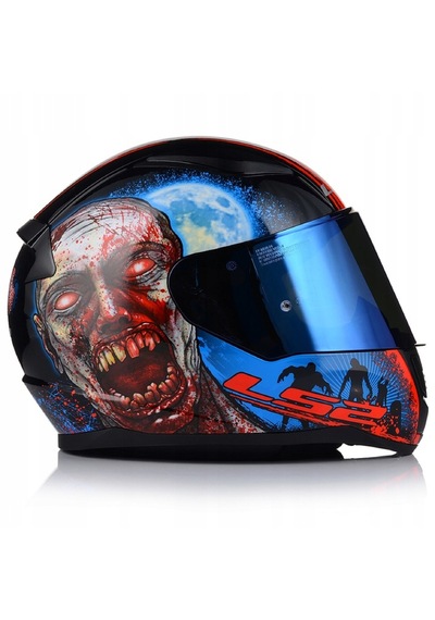 Ls2 Rapid 2 Zombie Mavi Camlı Kapalı Motosiklet Kaskı Kırmızı - Siyah