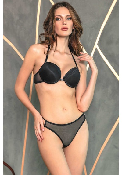 MAN4683-1002 Anıl İç Giyim Kadın Balenli Destekli Dolgulu Askıları Çıkabilen Önden Açılan Sırt Dekolte Sütyen ve String Takım (4683) Çok Renkli