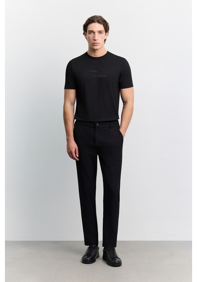 Avva Erkek Siyah Yanı Lastikli Kırışmaz Hızlı Kuruyan Teknik Kumaş Slim Fit Pantolon A62y3077