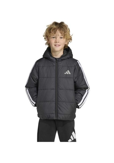 Adidas Essentials 3 Stripes Çocuk Siyah Kapüşonlu Ceket Siyah