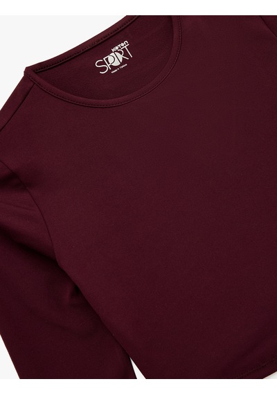 Koton Slim Fit Uzun Kollu Bisiklet Yaka Crop Spor Tişört Bordo 6wak10208nk Bordo
