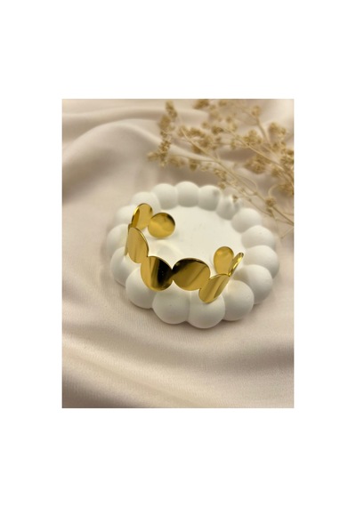 Lunarie Altın Renk Modern Oval Plaka Detaylı Kadın Bilezik