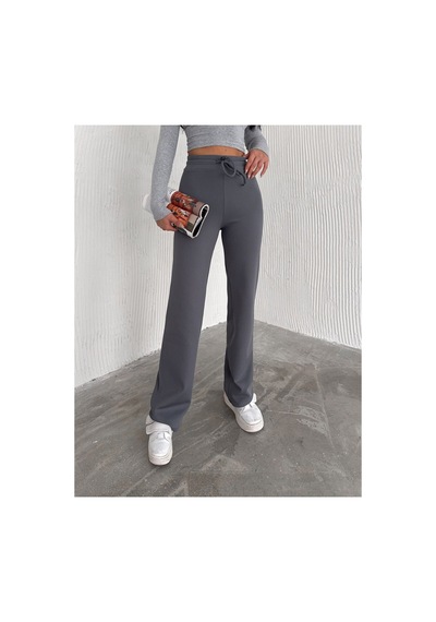 Dechival Kadın Bol Paça Fitilli Pantolon Yazlık Wide Leg Eşofman Altı Füme