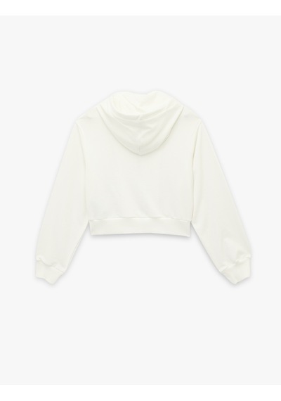 Koton Rahat Kalıp Cep Detaylı Kapüşonlu Fermuarlı Crop Sweatshirt Ekru 6wal10354ık Ekru