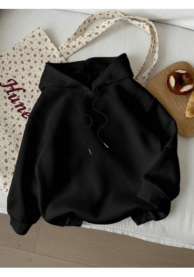 Uyguntarz Unisex Kurdele Visne Baskılı Oversize Sweatshirt siyah