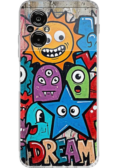 Poco M5 İle Uyumlu Grafiti Dream Street Tasarımlı Şeffaf Silikon Kılıf Şeffaf