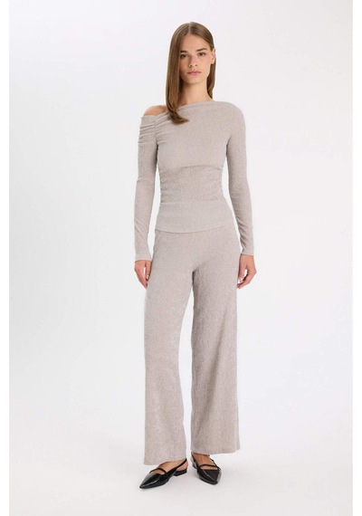 Defacto Wide Leg Bürümcük Pantolon D5141AX24AUGR302 Gri