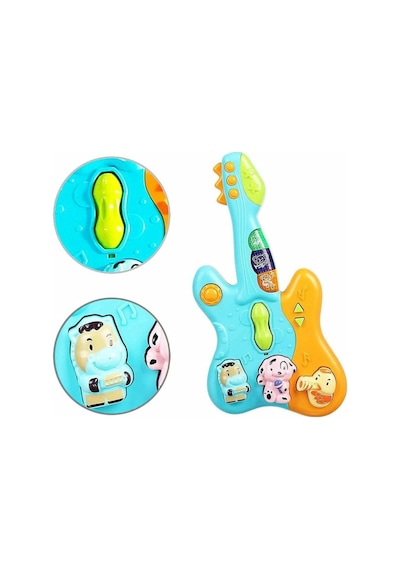 Renkli Mini Bebek Gitar Müzik Aksesuarı - 4 Modlu, Hayvan Ses Efektli Aydınlatmalı Öğretici Çocuk Aktivite Eğlencesi 6 Ay+