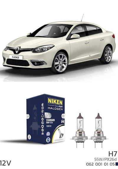 Renault Fluence 2009-2016 Kısa Far Ampulü H7 Halojen Ampul 12v 55w 2 Adet 3200k Güçlü Net Işık Yasal