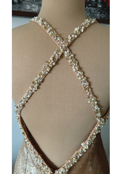 Chica Rosa Fashion Dore Swarowskı İşlemeli Parti Elbisesi Altın