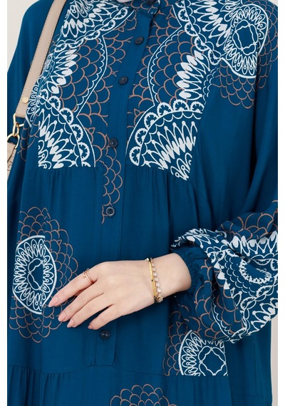 Sevitli Yarasa Kol Robalı Nare Elbise-indigo-5014 İndigo