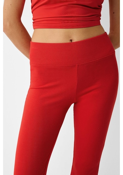 Madmext Kırmızı Beli Fitilli Yüksek Bel İspanyol Paça Pantolon Mg2096-kırmızı Kırmızı