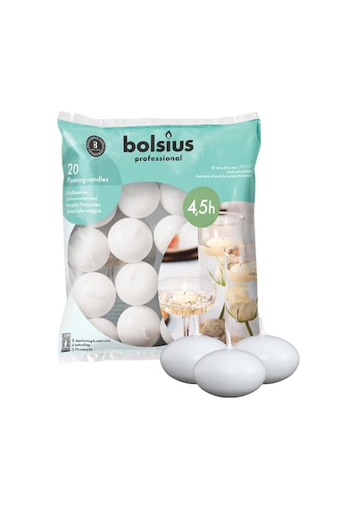 Bolsius Yüzen Mumlar, 4,5 Saat Yanma Süreli, Ø 4,5 Cm Çapında, Beyaz, 20 Adet 50 x 22