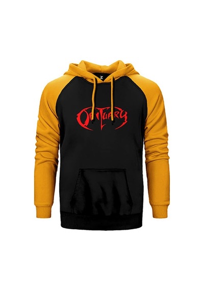 Obituary Logo Red Sarı Renk Reglan Kol Sweatshirt / Hoodie