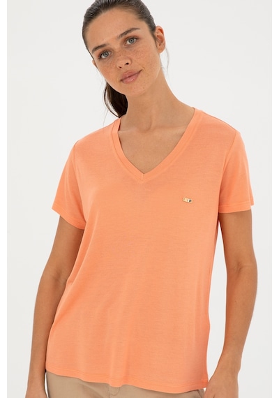 U.S. Polo Assn. Kadın Somon V Yaka Tişört 50286055-VR047