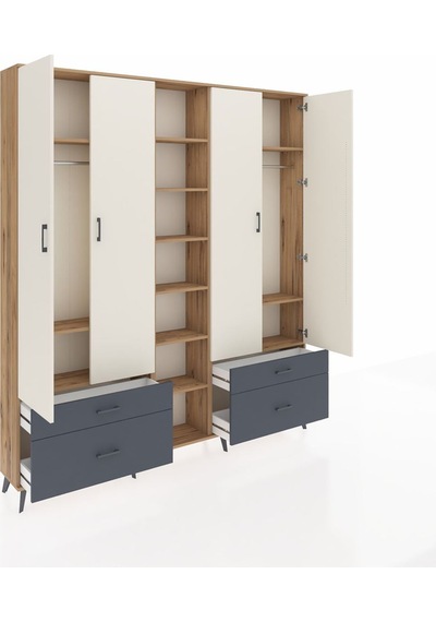 Arges Dolap 12 Raflı 4 Çekmeceli 2 Askılı 220x30x243 Çam-aytaşı/antrasit Aytası/antrasıt