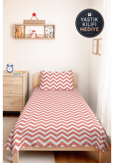 Pembe Zigzag Geometrik Genç Odası Tek Kişilik Pike Takımı - Modern 160x220 Cm Kapitone Yatak Örtüsü Ayazlı Sükunet Akışı
