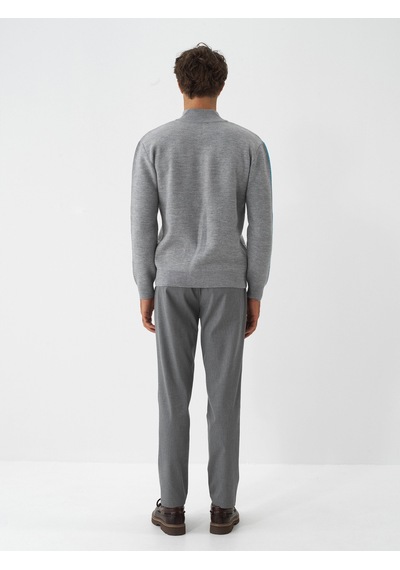 Xint Gri Doğal Yün Dokulu Regular Fit Kazak 801871 Gri Melanj