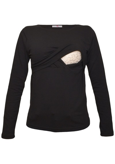 Luvmabelly 2701-2708 Pamuklu Uzun Kollu Lohusa Emzirme T-shirt Siyah