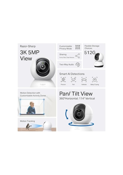 Tr Tp-link Tc74, 5mp İç Mekan Güvenlik Kamerası, Aı Gelişmiş Algılama İnsanlar/evcil Hayvanlar/araçlar/bebek A Diğer