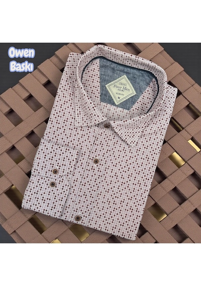 Slim Fit Pamuklu Uzun Kollu Cepsiz Gömlek Slim Fit Kalıp Pembe
