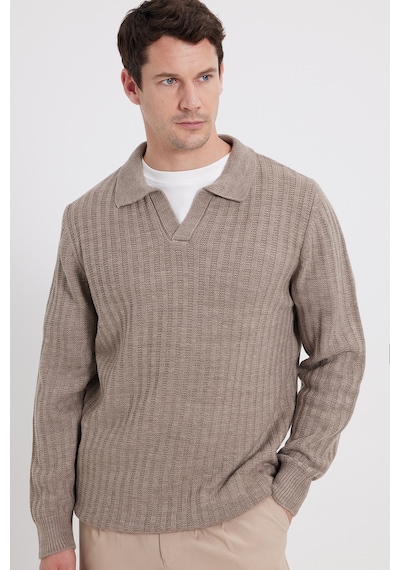 Tudors Erkek Standart Fit Normal Kesim Polo Yaka Kahverengi Kazak-46288 Tudors Erkek Standart Fit Normal Kesim Polo Yaka Kahverengi Kazak-46288