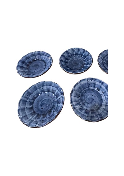 6 Lı Seramik Çay Tabak, Lacivert Çay Tabağı Çap:10cm Karışık