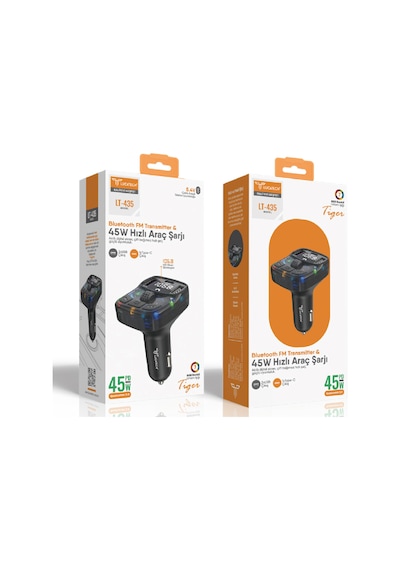 Lucatech Lt-435 45w Pd + Qc 3.0 Bluetooth Fm Transmitter 3 Portlu 2xusb 1xtype-c Rgb Işıklı Hızlı Araç Şarj Cihazı