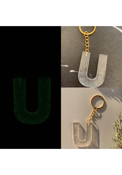 U Harfi Fosforlu Neon Yeşil Renk Parlak Simli Gold Aksesuarlı Ana