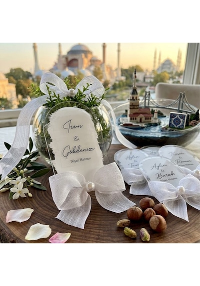 Pleksi Üstü Uv Baskılı Süslü Nikah Nişan Hediyelik Magnet 20 Adet