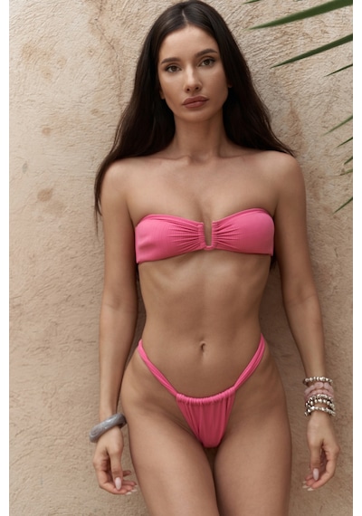 Mai Collection Mai Studios Co. Lahla Büzgü Detaylı Kalın Bant Pembe Bikini Altı Pembe
