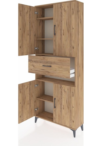 Arges Dolap 5 Raflı Tek Çekmeceli 4 Kapaklı 88x30x221 Çam-çam Atlas Çam