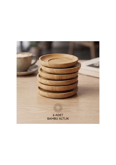 12 Parça Çay Seti - Bambu Bardak Altığı - Çift Cidarlı Cam - 150 Ml Çok Renkli