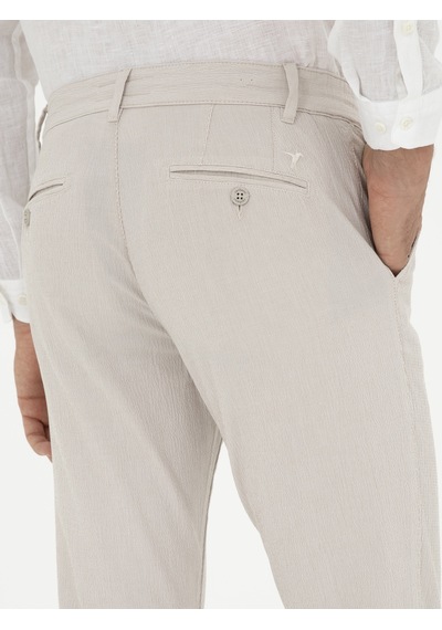 Cacharel Bej Slim Fit Beli Bağcıklı Kanvas Pantolon