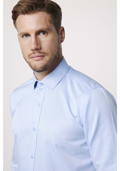 Tudors Modern Slim Fit Düz Saten Pamuklu Erkek Sax Mavi Gömlek-23057-sax Mavi Saks Mavisi