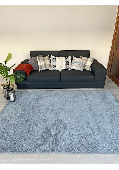Konya Yıkanabilir Makine Dokuma Modern Çizgili Salon Yolluk Düz Halı Mavi