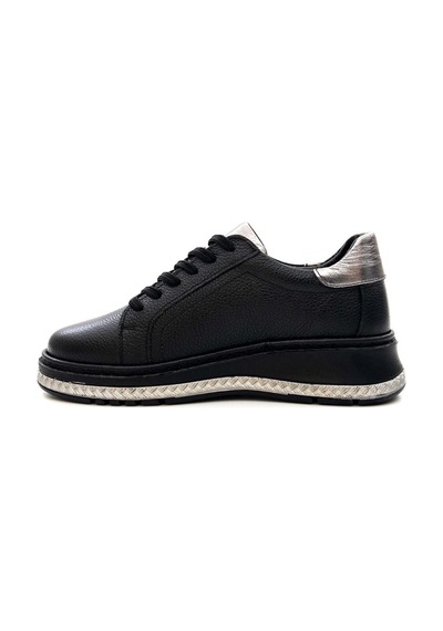 Venüs 25150007y Kadın Hakiki Deri Bağcıklı Feta Topuk Sneaker Ayakkabı Siyah